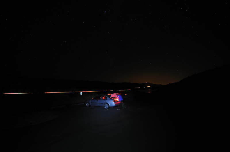 Josh getting ready to bed down for the night in the car. This photo definitely doesn’t do justice for how bright the stars were.